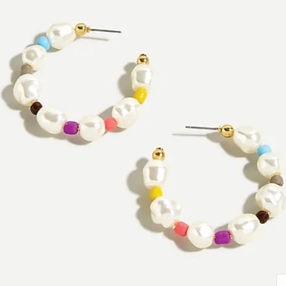 J. Crew Jewelry - *NWT* Jcrew Rainbow Pearl Hoop Earrings